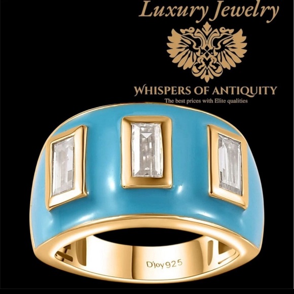 2,5 ctw Moissanite and blue French enamel 18k Gold over 925 Silver